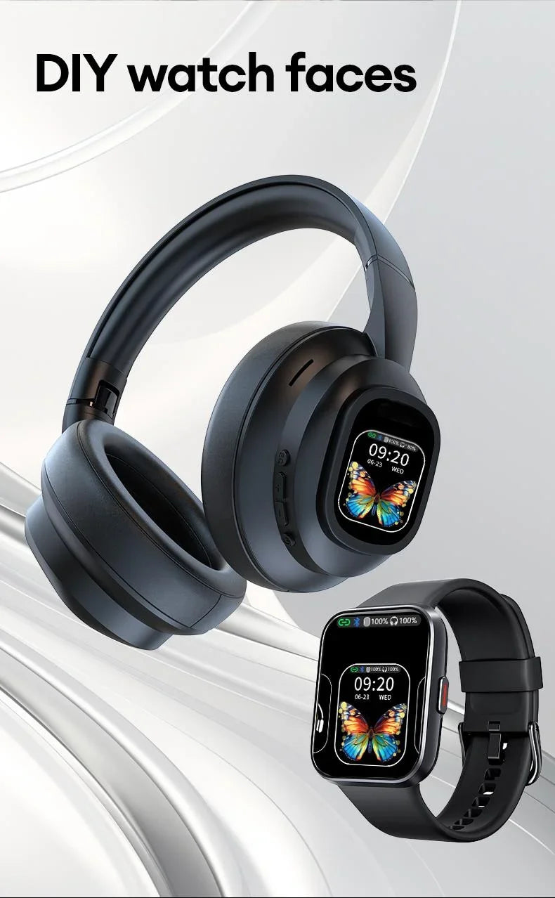 AI LCD Touch Screen Shock Bass Headsets HIFI Sound Wireless Bluetooth Headphones ANC Noise Reduction Gamer Earphones With Mic