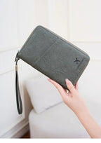 Multi-Functional RFID Blocking Passport Bag Travel Document Holder with Long Zipper Ticket Storage Wallet for Multiple Passports