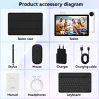 URAO Android 15 Tablet 10.1 Inch 20GB RAM 64GB ROM 5-core Dual Camera Tablets PC Set Keyboard/Case/Mouse/Stylus/Headphone