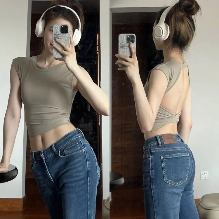 Women's Slim Fit Open Back Sports Tank Built in Fixed Cups Breathable Pilates Yoga Workout Top Secondary image