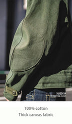 Swedish motorcycle jacket, men's retro military green casual cropped jacket, 100% cotton canvas workwear asymmetric safari style