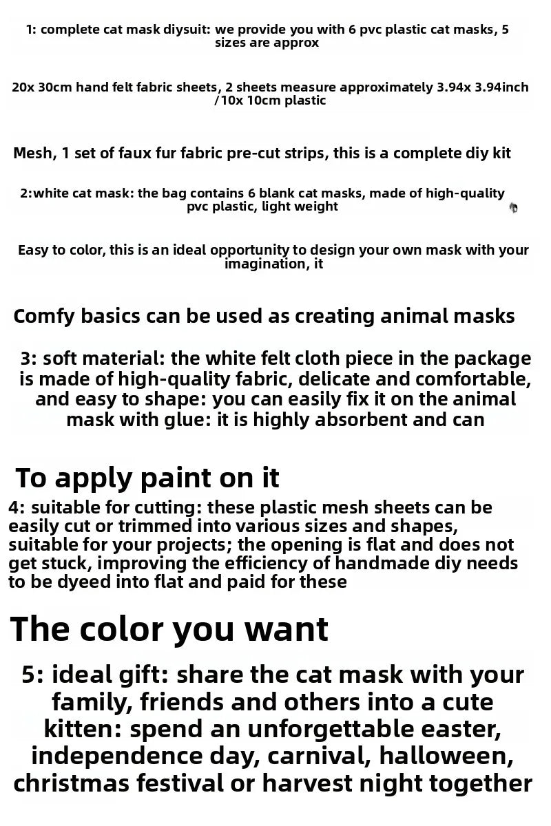 Cross-border Hot-selling New Gray-haired Dumb White Cat Set Plush Sticky PVC Hand-painted DIY Mask