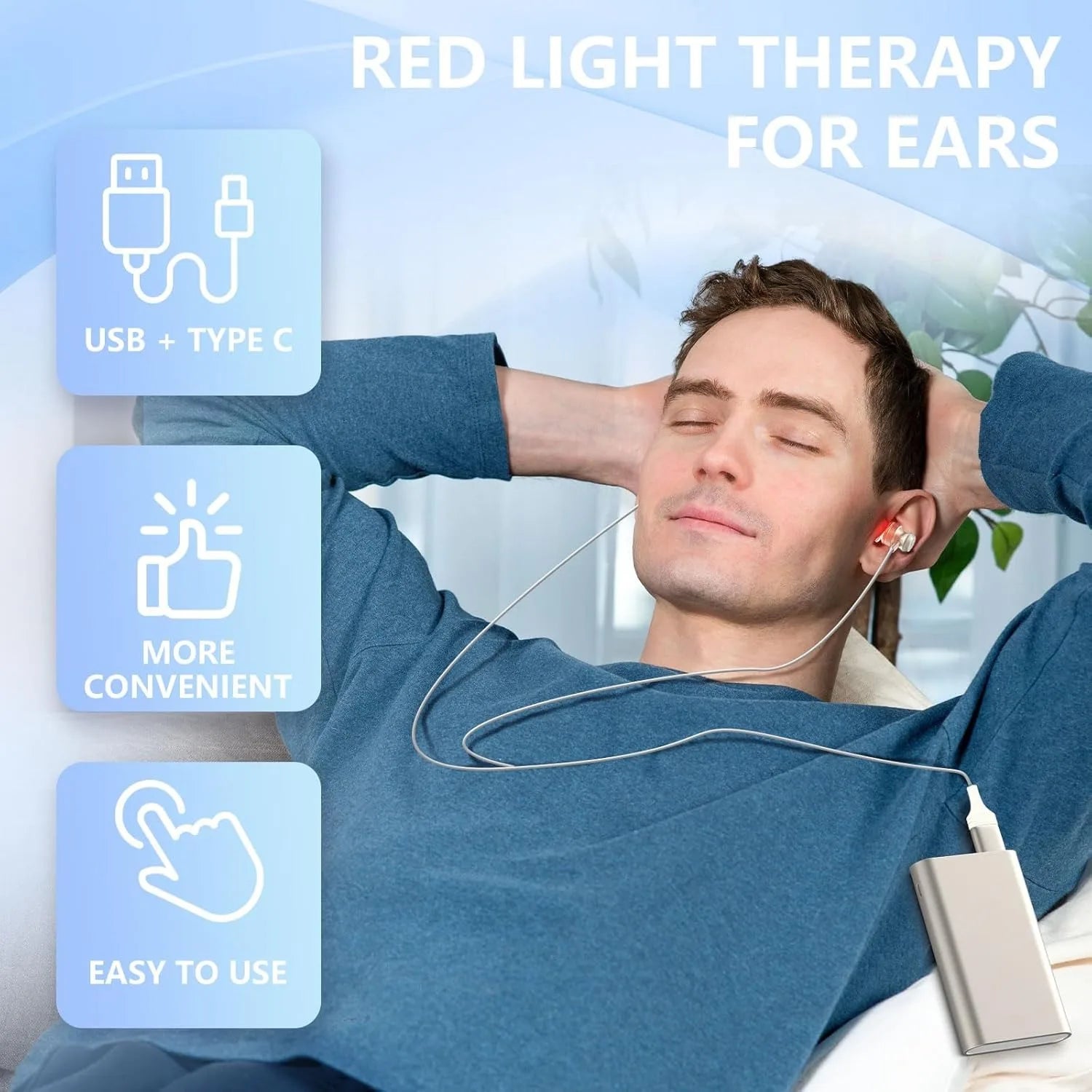 Tinnitus Infrared Ear Plugs USB Type-C 650nm Red Light LLLT Irradiation Ear Therapy Device for Otitis Media Deafness Health Care Secondary image