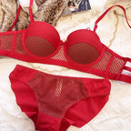Mesh Lace Underwear Ladies Sexy Small Chest Push Up Lingerie For Women Bra Sets Red White Wedding Girls Thicken Intimates BCD
