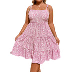 Plus Size Women's Mini Floral Dresses Half Bodycon Short Sleeve Summer Sling Comfortable Casual Best Choice for Summer
