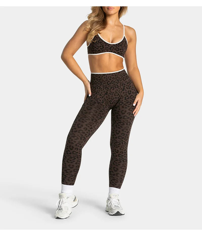 Teveo Tight-fitting Leopard-print Seamless Yoga Pants with Nude-skin High Elasticity Suitable for Fitness Running Pants
