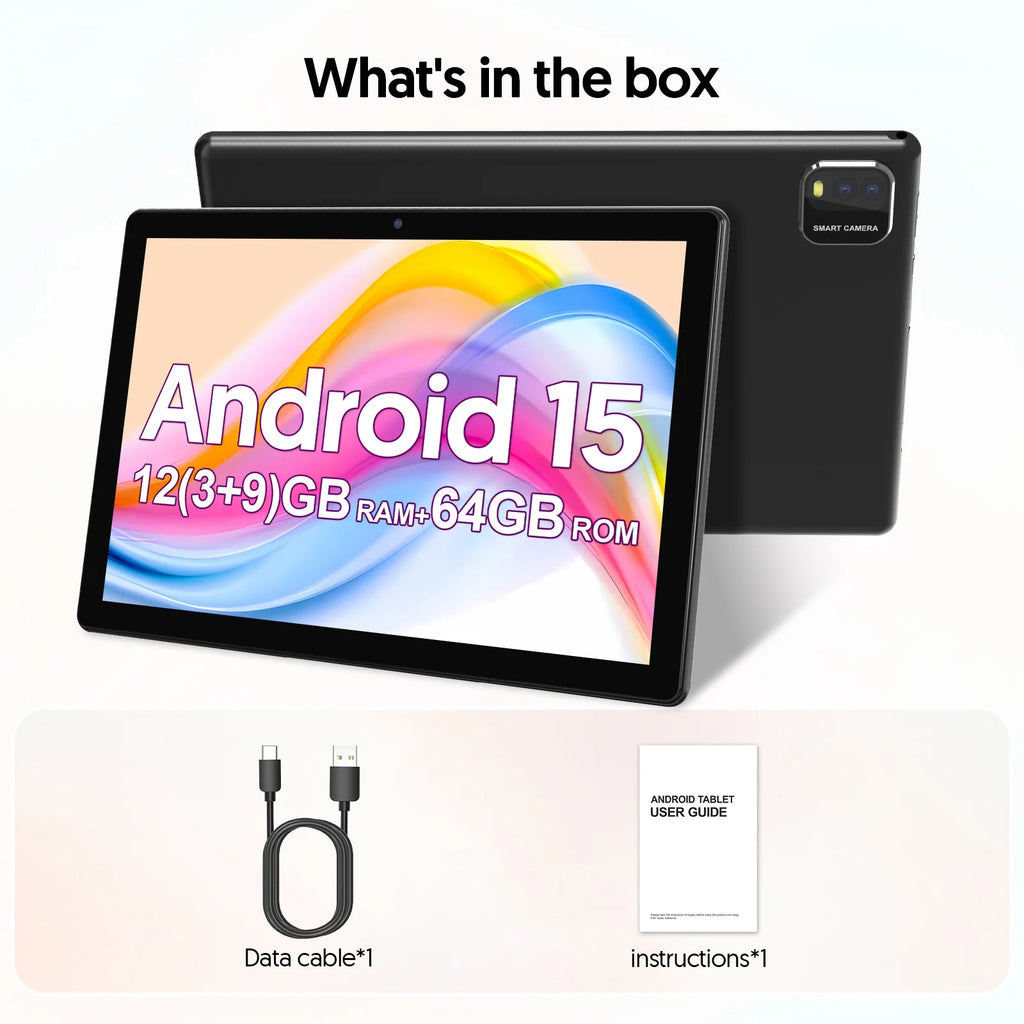 Latest Global Version Android 15 Tablet, 10-inch Tablet, Quad-core Processor, 1280*800 Resolution, 12 (3+9) GB RAM, 64GB Storage
