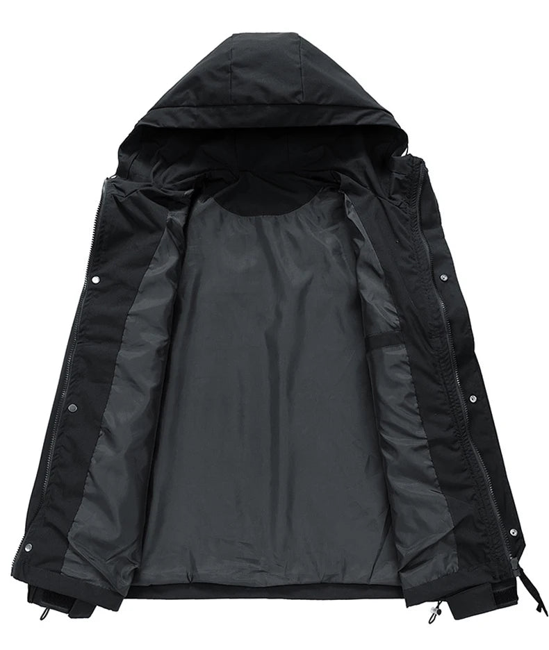 Windbreakers Men Hooded Jacket Zipper Coat Cargo Waterproof Black Bomber Camping Loose Thin Softshell Hooded Hiking Jacket