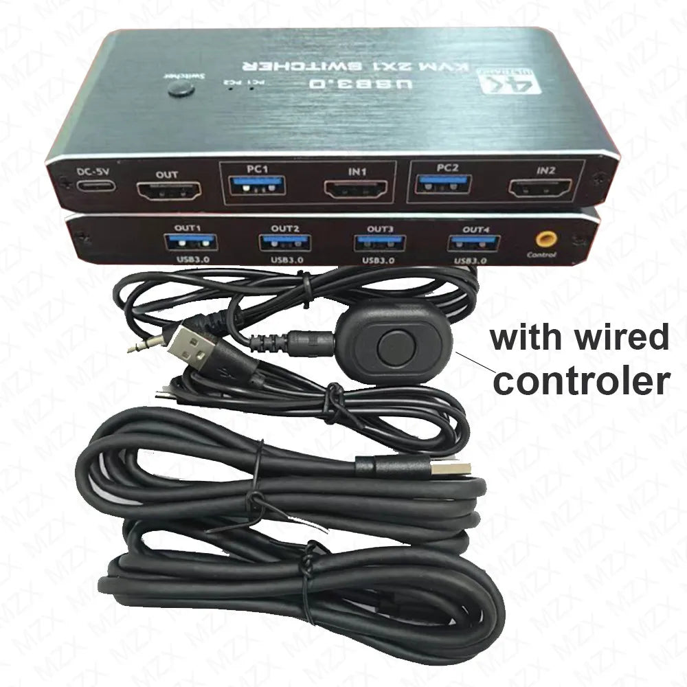 MZX KVM Switch Switcher 4K 60Hz HD4K 2.0 Splitter USB 3.0 Hub Docking Station Dock 2 Computers PC Sharing Keyboard Mouse Printer