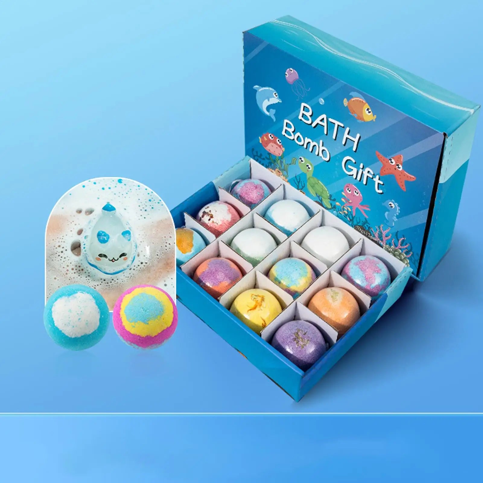 12pcs Kids Bath Bombs With Surprise Sea Animal Toys Inside Ocean Bath Salt Balls unique relieve fatigue Safe Ingredients