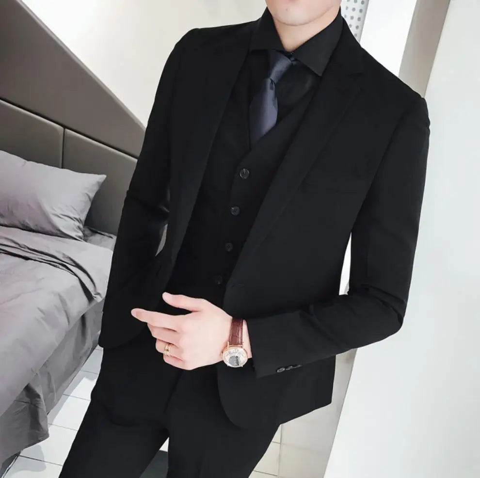 New Style Suits (Blazer+ Vest + Pants) Men's Fashion Business Wedding Gentleman Full Professional Interview Formal Casual Suit