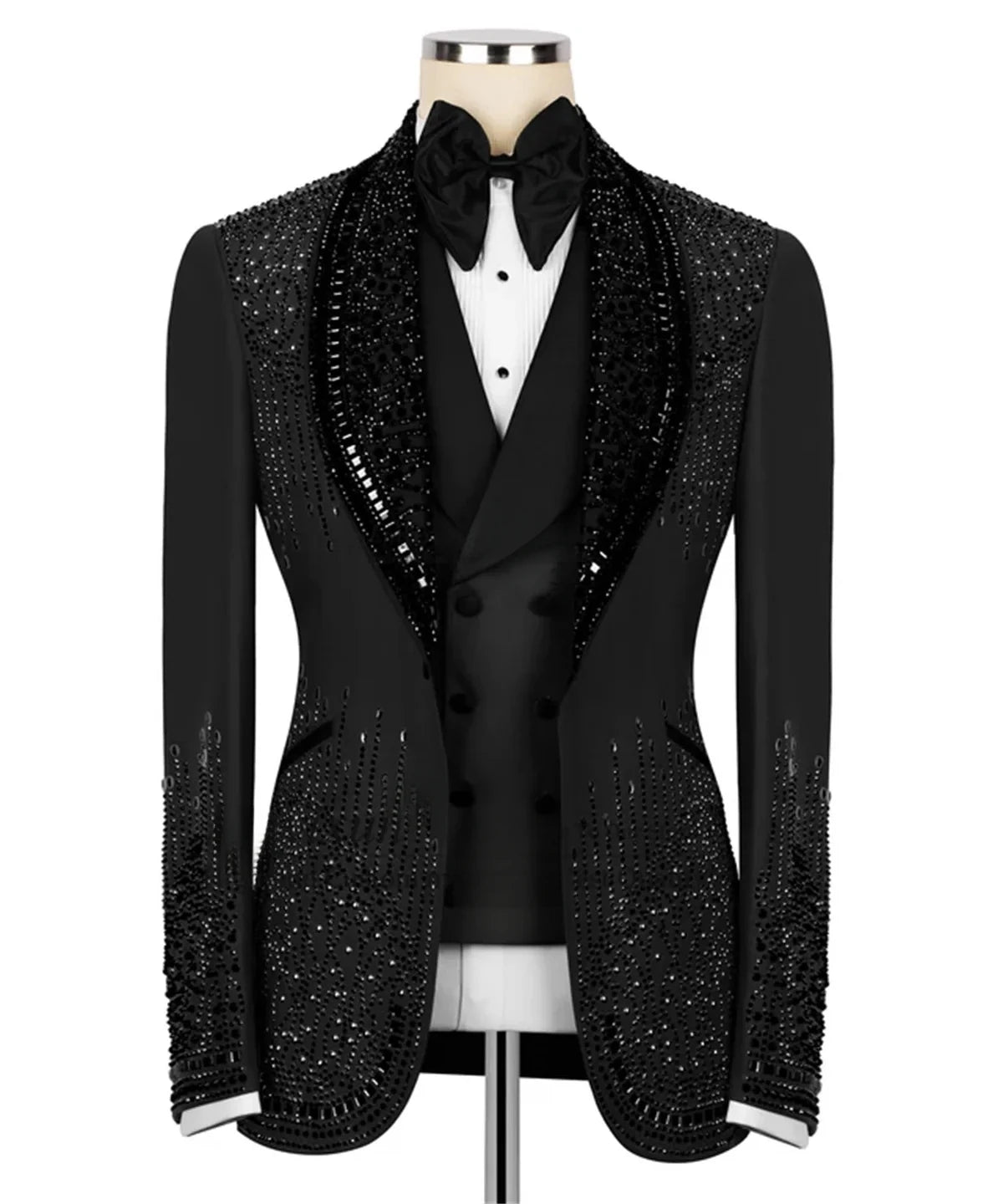 Luxury Costume Men Suit 2 Piece Sets Rhinestones Crystals Shawl Lapel Custom Wedding Slim Fit Tuxedos Blazer For Groom Main image