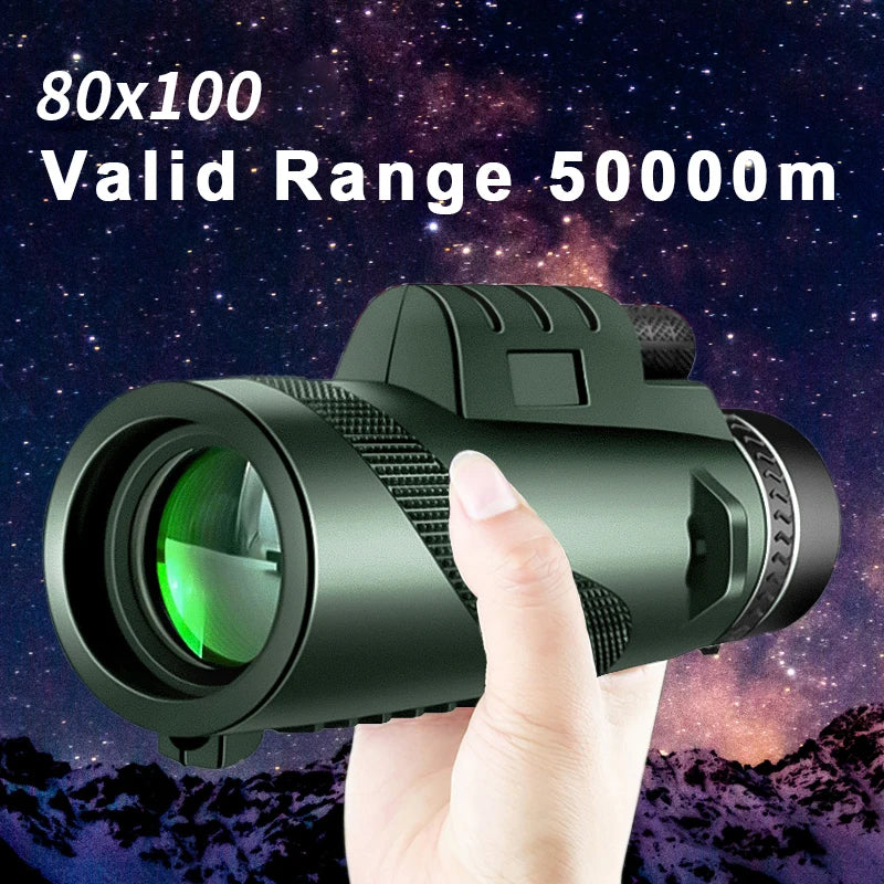 80x100 HD ZOOM Powerful Monocular Telescope Portable Binoculars Long Range Telescope Hunting Camping With Tripod Phone Clip Main image