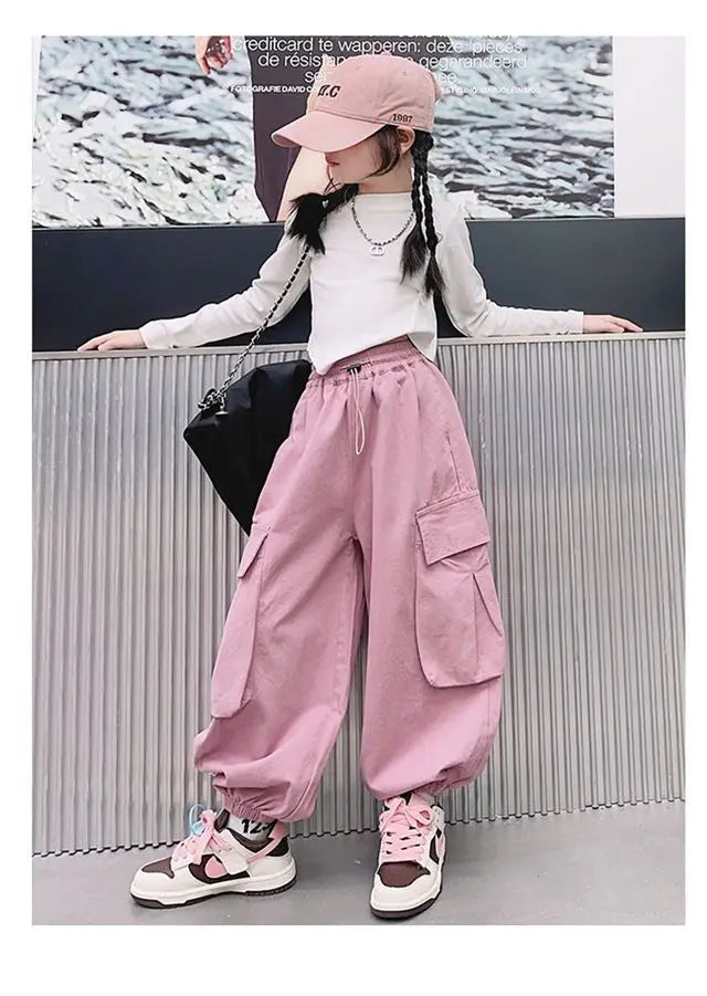 Cargo Pants for Teenage Kids New Summer Streetwear Hip Hop Sweatpants for Girls Baggy Wide Leg Straight Trousers 6 8 10 12 14 Y