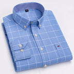 100% Cotton Oxford Men's Shirts Long Sleeves Plaid Soft Regular Fit Formal Dress Shirt Pocket Social Blouse Male Clothes S-7XL
