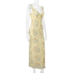 Cryptographic Summer Floral Print Plunge Maxi Dress Outfits Sexy Backless Fairy Sun Dresses Vacation Beachwear Vestido Coquette