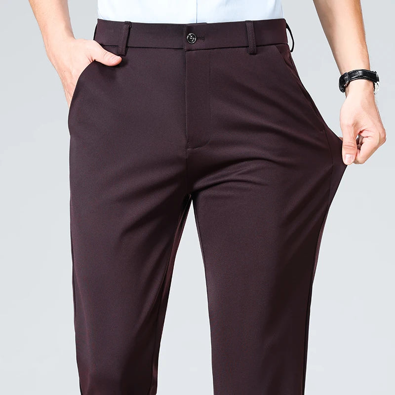 Summer Autumn Thin Trousers Men Formal Dress Suit Pants Work Pants Quality Business Casual Pants Black Wine Red Long Pants Main image