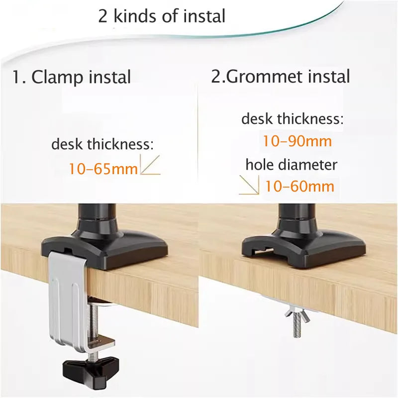 D-MOUNT D90 metal alumin 2-10KG 13"-32" monitor desktop stand mount gas spring arm full motion rotate clamp 0-60mm grommet