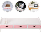 White Pink Computer Heightened Shelf Stand Lapdesk with Drawer Computer Desktop Organizer Office Riser Monitor Bracket Stand