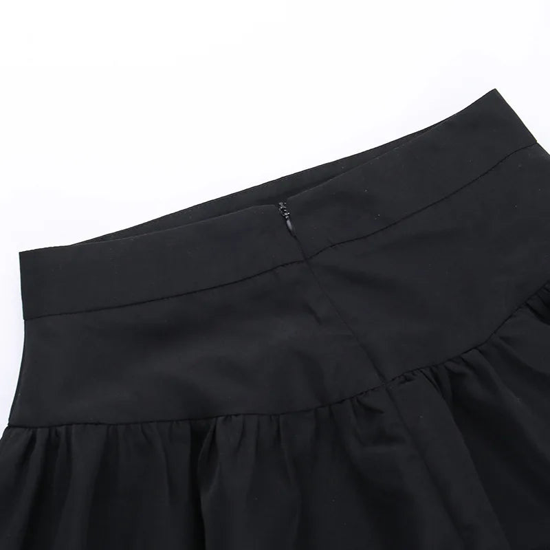 Summer Fashion Short Skirts New Sexy Women Gothic Punk Irregular Skirts Solid Color Drawstring Tie-Up Ruched Ruffles Mini Skirt