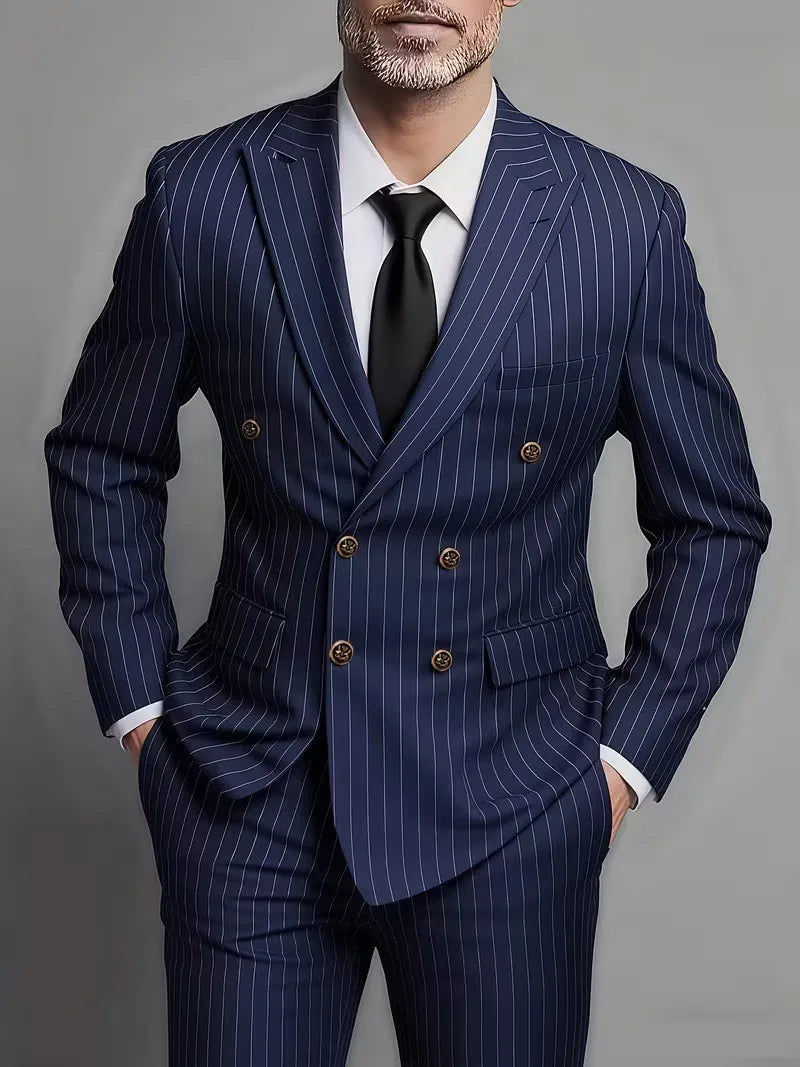 Men Suits Men's Two Piece Suit Double Breasted Man Fashionable and Slim-fitting Design Groom Wedding Dress Casual Striped Fabric Main image