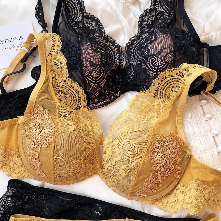 Full Lace Thin Cup Comfortable Young Girls Fashion Intimates, Wire Free Seamless Lingerie For Women Sexy Underwear Bra Pants Secondary image