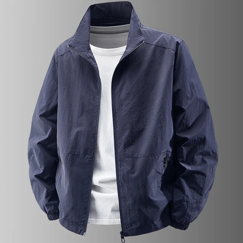 Men's Stand Collar Jacket Spring Breathable Lightweight Anti-Wrinkle Windbreaker Outdoor Sport Casual Quick-Drying Work Jackets