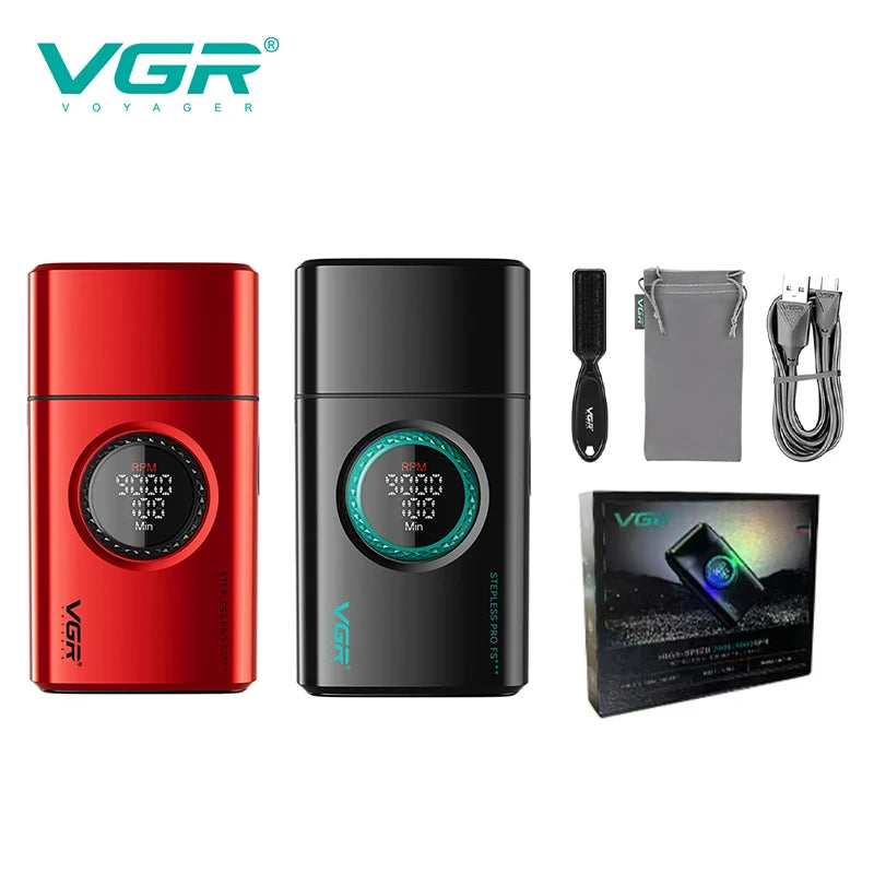 VGR high-end men's shaver alloy reciprocating three blade shaver LED intelligent digital display 9000 speed hair trimmer V-378