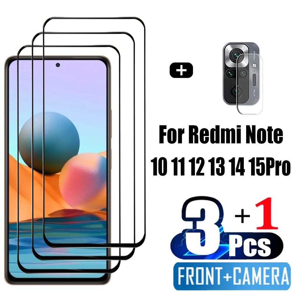 Pelicula, Front Tempered Glass For Xiaomi Redmi Note 15 14 10 11 12 13 Pro 5G Screen Protectors Redmi Note 12S 11S 10S cristal templado Note10 S protector pantalla Note11 verre trempé Redmi Note12 Pro Plus Camera Film Main image