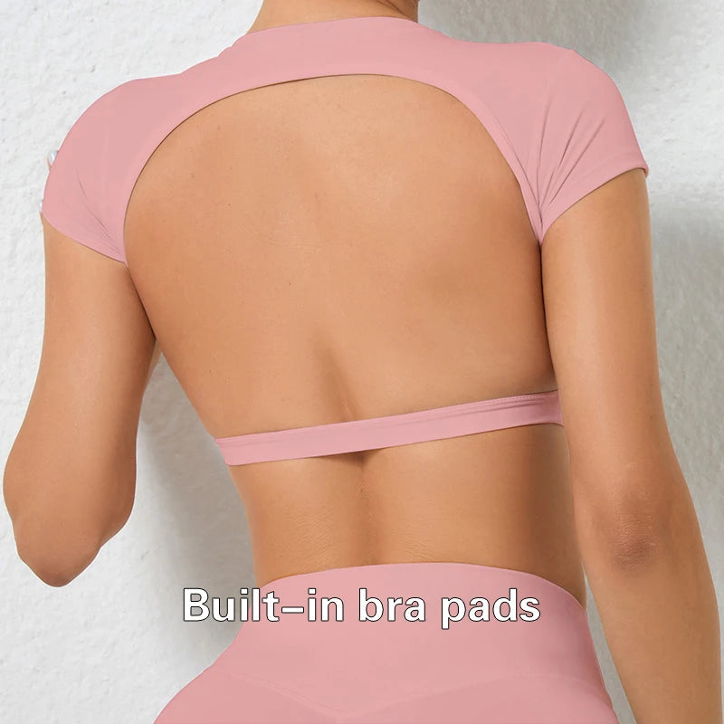 Hearuisavy Summer Customizable Sports Shirts Workout Sportswear Backless Yoga Clothing Chest Pads Sport Crop Tops Gym Top Women