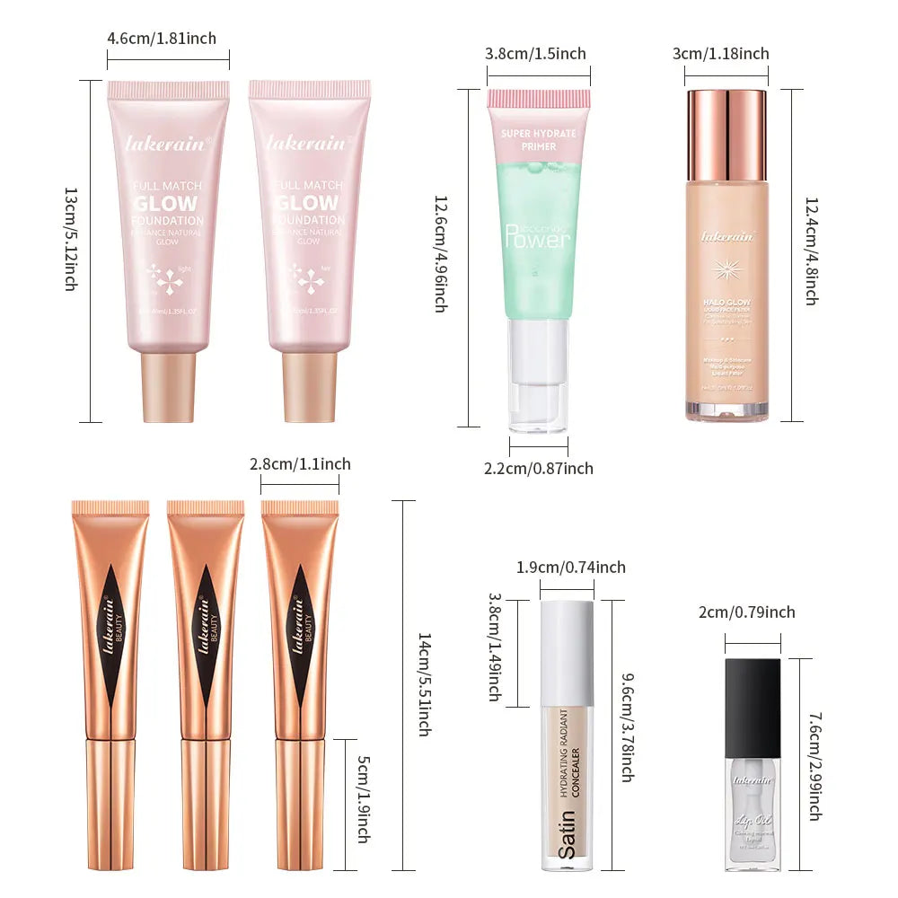 Makeup Set Beginner Kit Foundation Base Moisturizing Concealer Moisture Lip Gloss Highlighter Stick & Blush Face Makeup Sets Gif