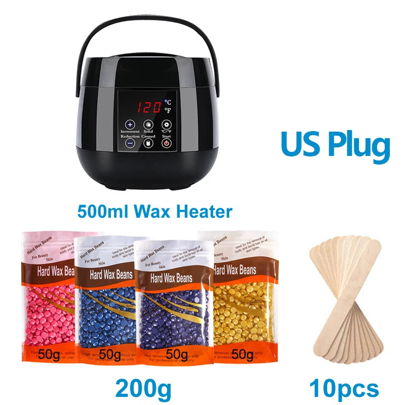500ML Wax Heater Set For Body Hair Removal Unisex / Black And White Color Electric Display Screen Wax Heater / 200g Wax Beans