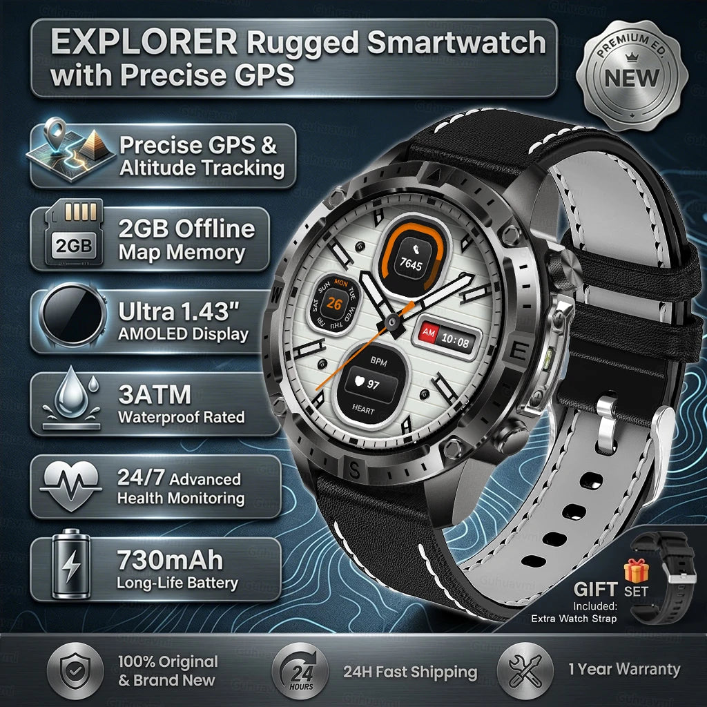 2026New Military T-Rex3 GPS Map Navigation Smart Watch 2GB RAM 1.43-inch AMOLED Screen 30M Waterproof Call Sports Smartwatch Men