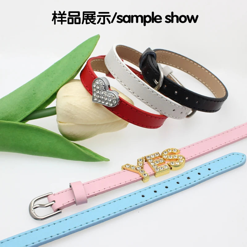 20pcs 10mm Genuine Real Leather Bracelet For Women Slide Letter Charms Wristband Jewelry Making DIY Pet Collar Keychain Band