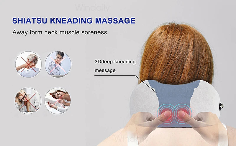 Electric Neck Massager With Heat Vibration 3D Kneading Shiatsu Massage U Shaped Pillow For Shoulder Cervical Pain Relief Fatigue