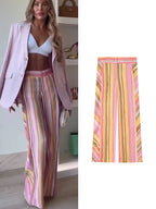 TFMLN New Women Pant Sweet Striped Straight Colorful Multicolor Wide Leg Long Pants Casual Fashion Streetwear Ladies Outfit