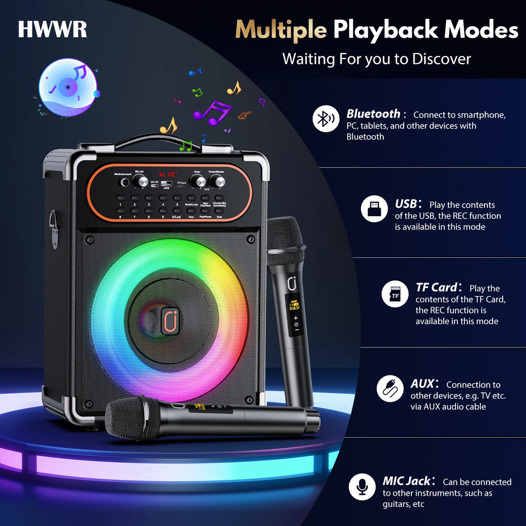 S68 Kara Ok with 2 Microphones, Portable Bluetooth 5.3 Kara Ok Speaker,Echo Adjustment, Supports Tv through Auxiliary Connection