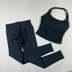 NO LOGO Yoga outfit sports Impact gym set Halter Top and leggings pant sets Backless halterneck High stretch sportswear