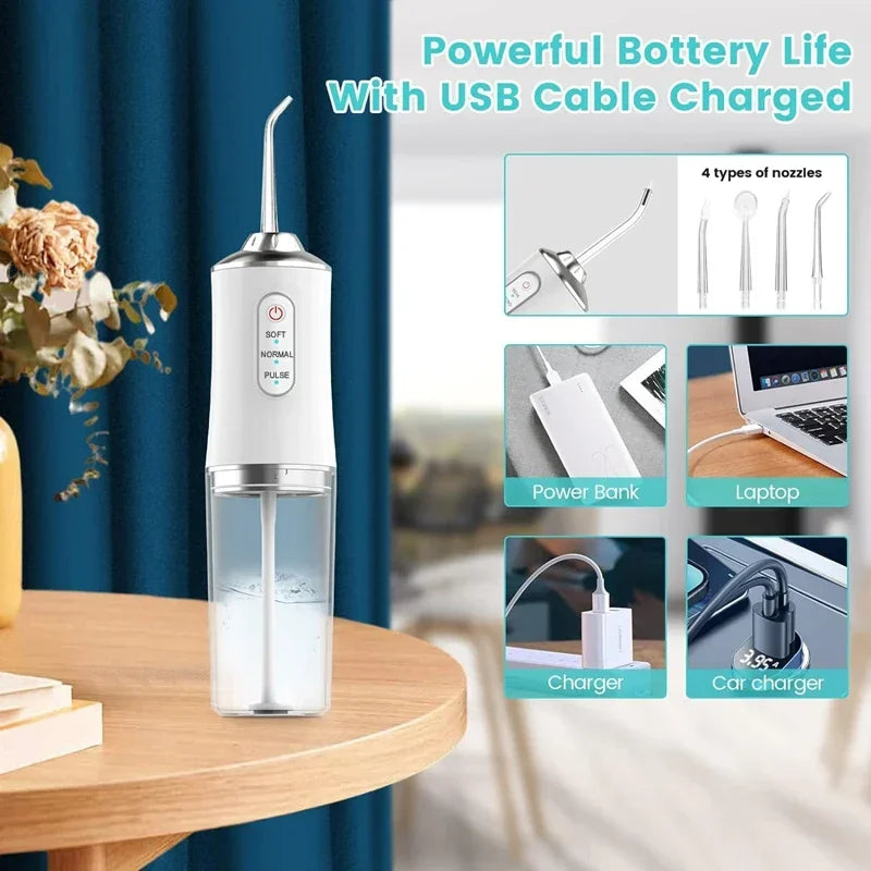 Portable Smart Electric Oral Irrigator 4 Jets 3 Modes USB Rechargeable Cordless Water Flosser Jet Irrigator Dental Teeth Cleaner