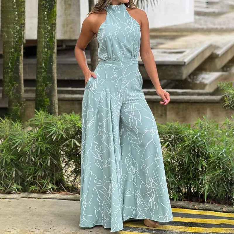 Sexy Sleeveless Jumpsuit Office Lady Spring Summer Fashion Casual Off Shoulder Print Jumpsuits For Women 2024 One Piece Rompers