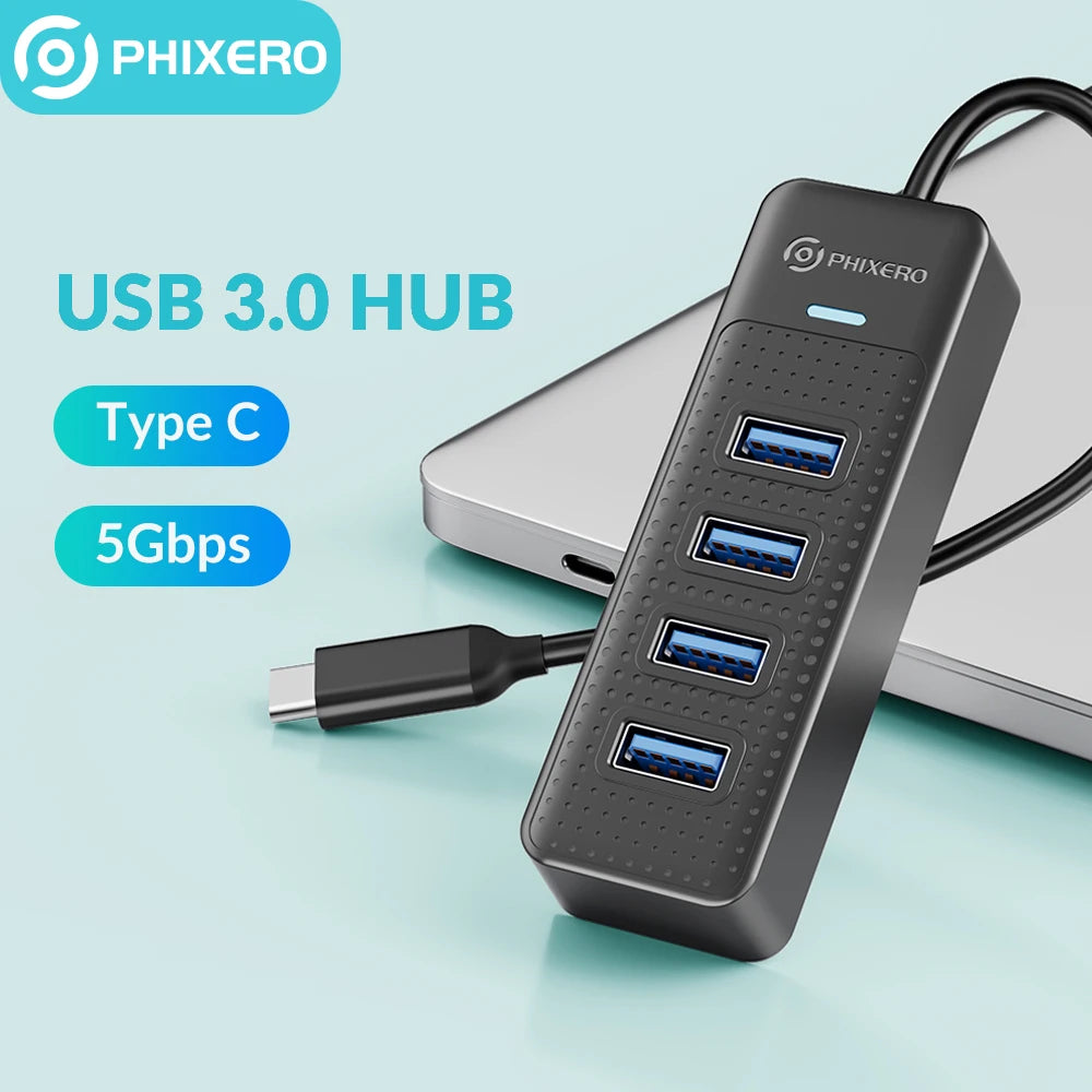 PHIXERO 4 Ports USB 3.0 HUB High Speed Type C Splitter 5Gbps For PC Computer Accessories Multiport USB Hub Adapter for Laptop Main image