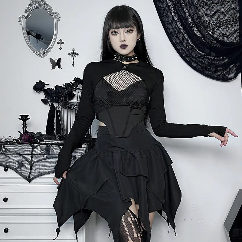 Summer Fashion Short Skirts New Sexy Women Gothic Punk Irregular Skirts Solid Color Drawstring Tie-Up Ruched Ruffles Mini Skirt