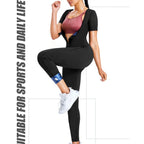 Full-body sauna suit women's short-sleeved jumpsuit waist trainer with zipper abdominal fat exercise suit