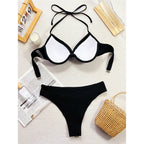 Wrinkled Halter Underwired Bikini Women Swimwear Female Swimsuit Two-pieces Bikini set Mid Waist Bather Bathing Suit Swim V5440
