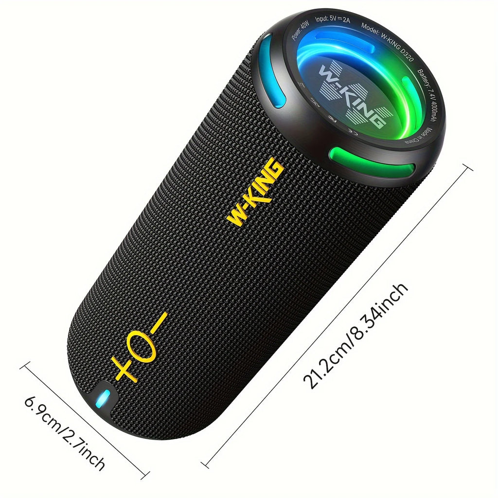 W-KING 40W Portable Speaker, IP67 Waterproof, APP Control, High-Quality Audio, TF/AUX, Dynamic Lights for Party, Outdoor, Shower