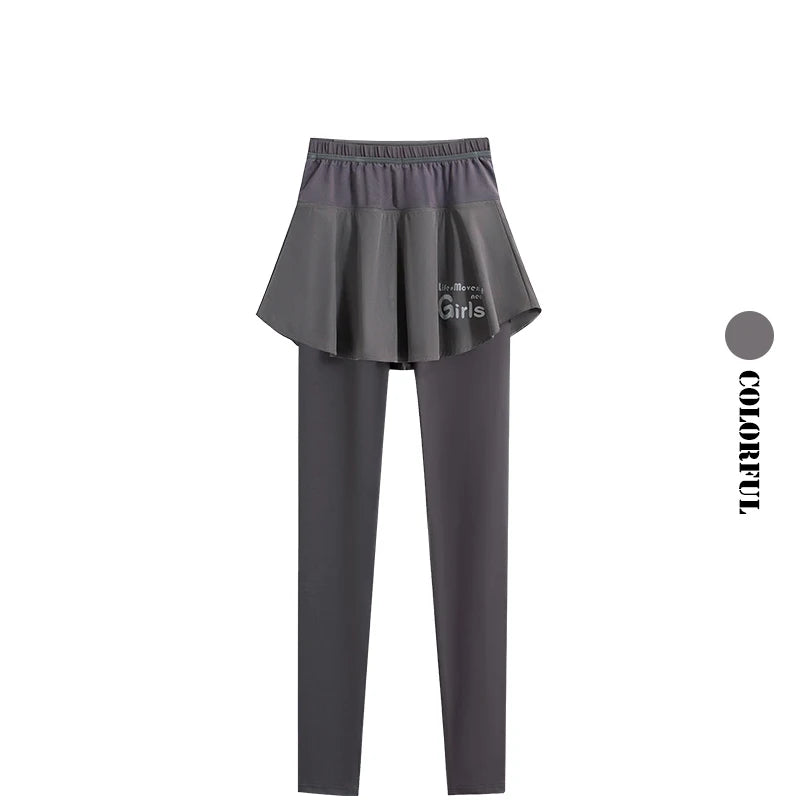 DRUR Women's 2-in-1 Sports Skirt Pants Pocket High Waist Yoga Women’s Sports Leggings Gym Running Tennis  Yoga Pants Y2K