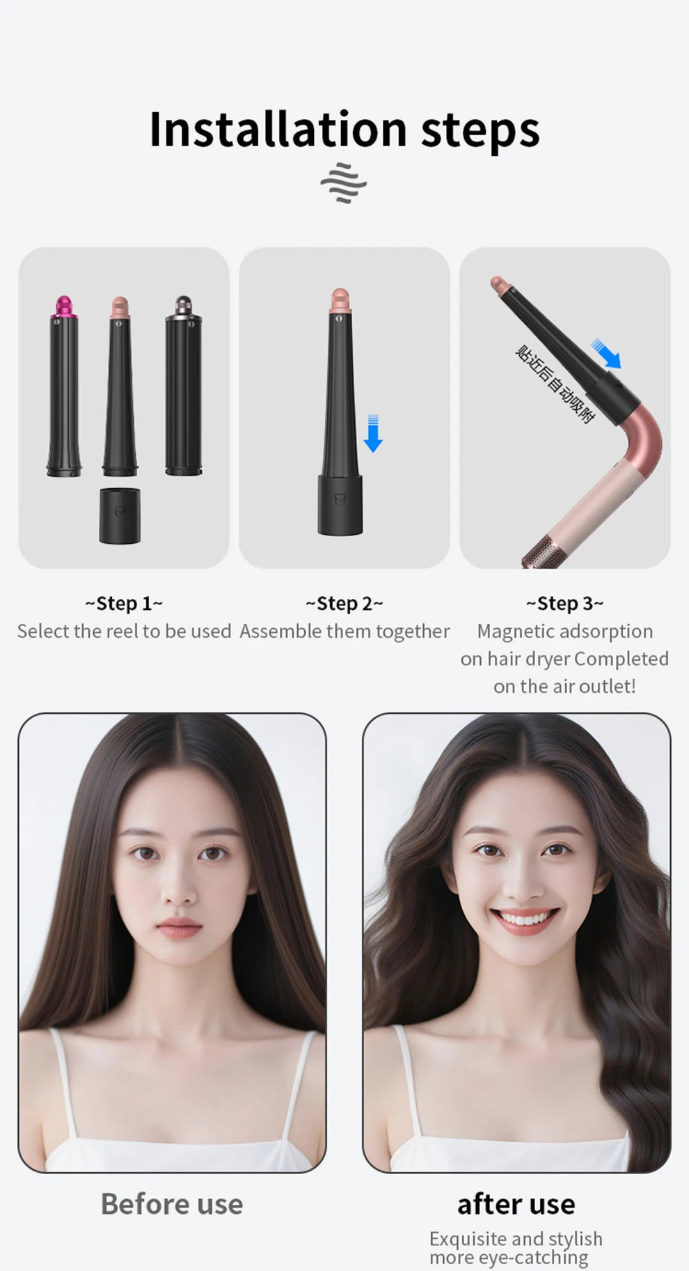Automatic Curling Iron Hair Styling Tool for Hd15/16/17/18 Curling Wand 1.25 Inch Fast Heating Anti-Scald Ionic Hair Accessories