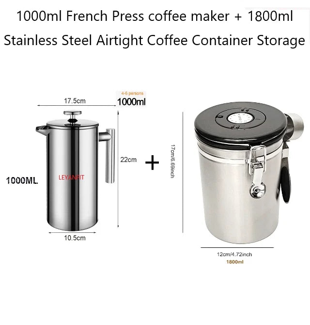 1.5L Coffee Maker French Press Stainless Steel Espresso Coffee Machine French Press Double-Wall Insulated Coffee Tea Maker Pot