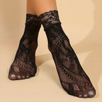 5 Pairs Floral Lace Socks Thin Breathable Short Socks Summer Mesh Lolita Fishing Net Women's Stockings Hosiery