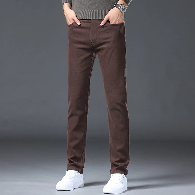 2026 98% Cotton Elastic Cotton Jeans Men's Spring Slim Straight Denim Pants Comfort Large Size Korean Business Casual Trousers